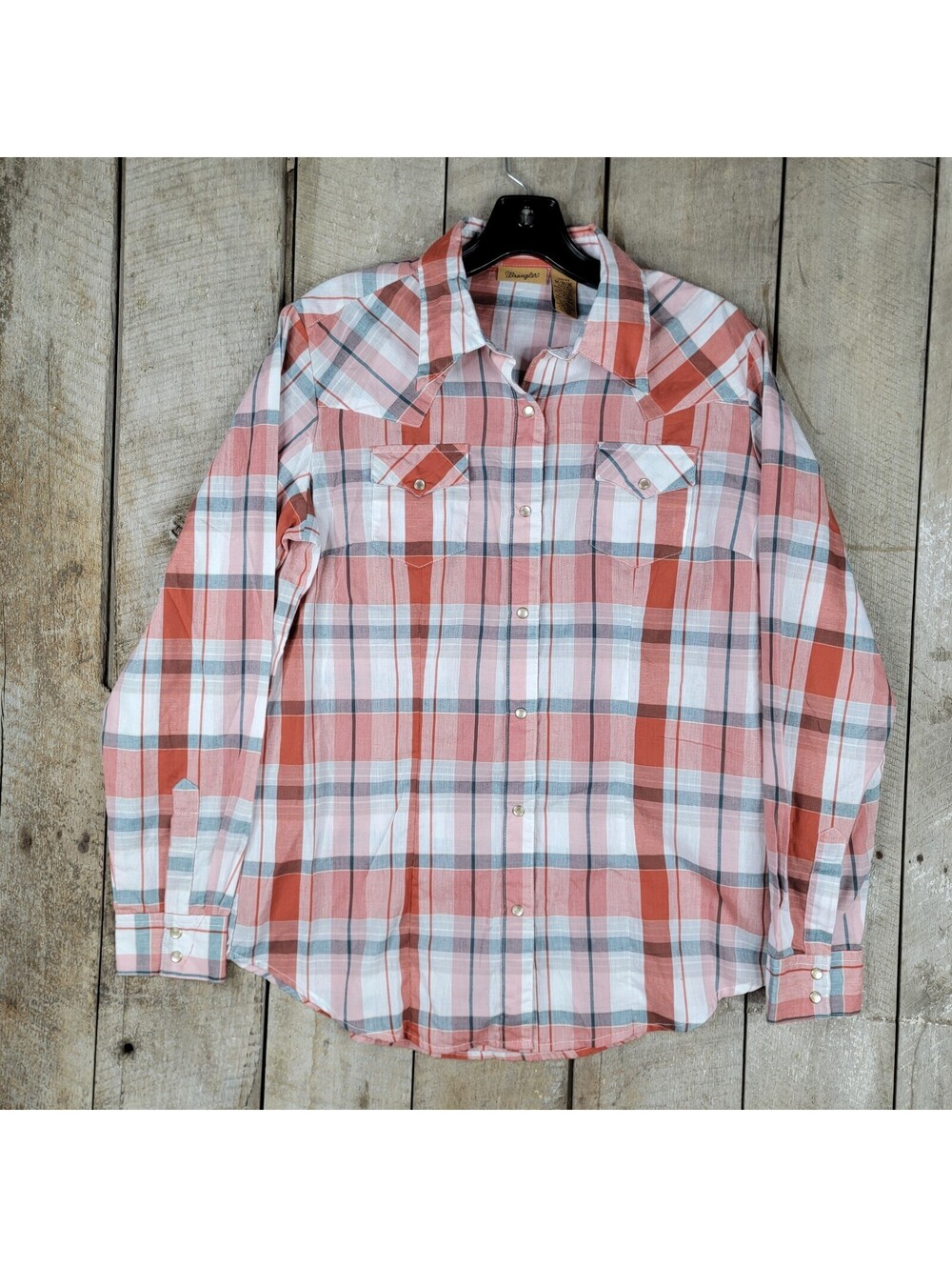 Wrangler Western Snap Shirt Men’s Medium Plaid Pearl Snap Long Sleeve Cowboy